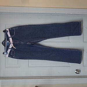 Vintage Liz Claiborne straight leg medium wash pink stitching belt Size 6 EUC